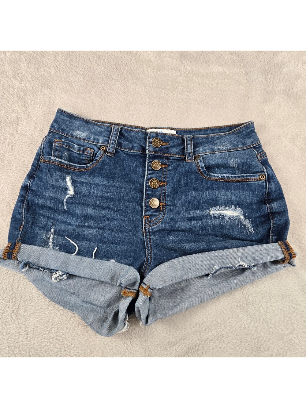 South Tide Denim Shorts Distressed Blue Rolled Hem Size 26 Button Fly